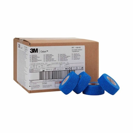 3M Coban Cohesive Bandage 1 Inch X 5 Yard Self-Adherent Closure Blue NonSterile Standard Compression, 30PK 1581B